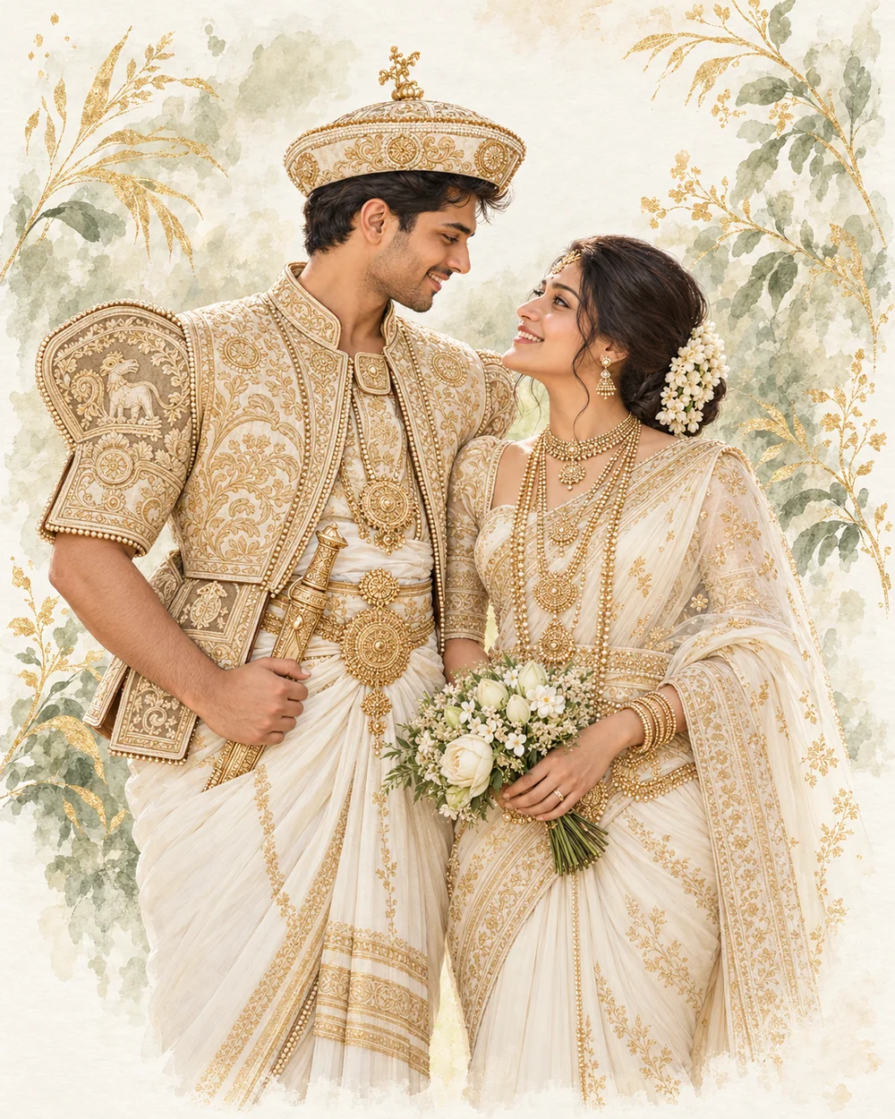 A romantic portrait of a fictional Sri Lankan Kandyan couple